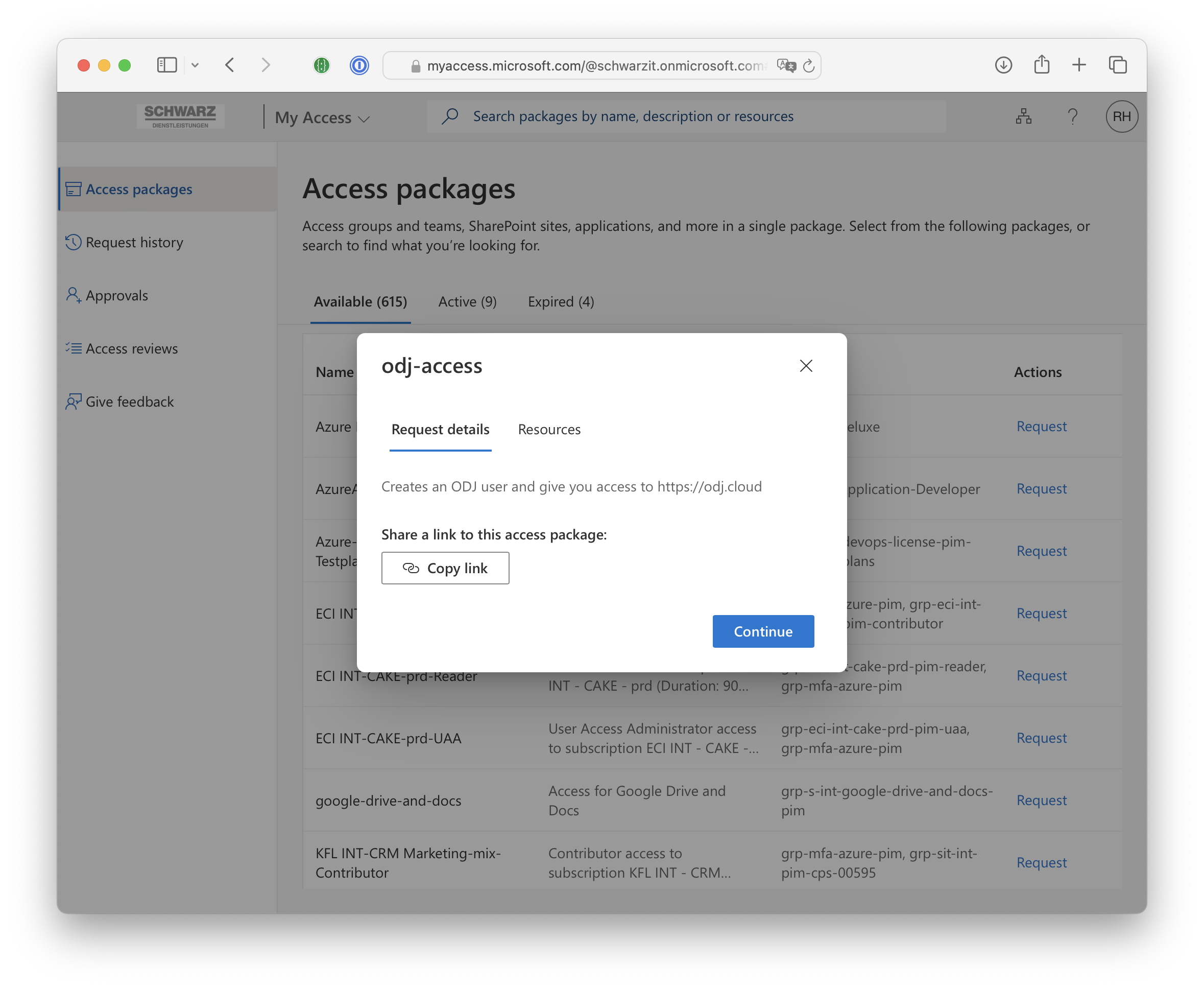 Access Package Dialog