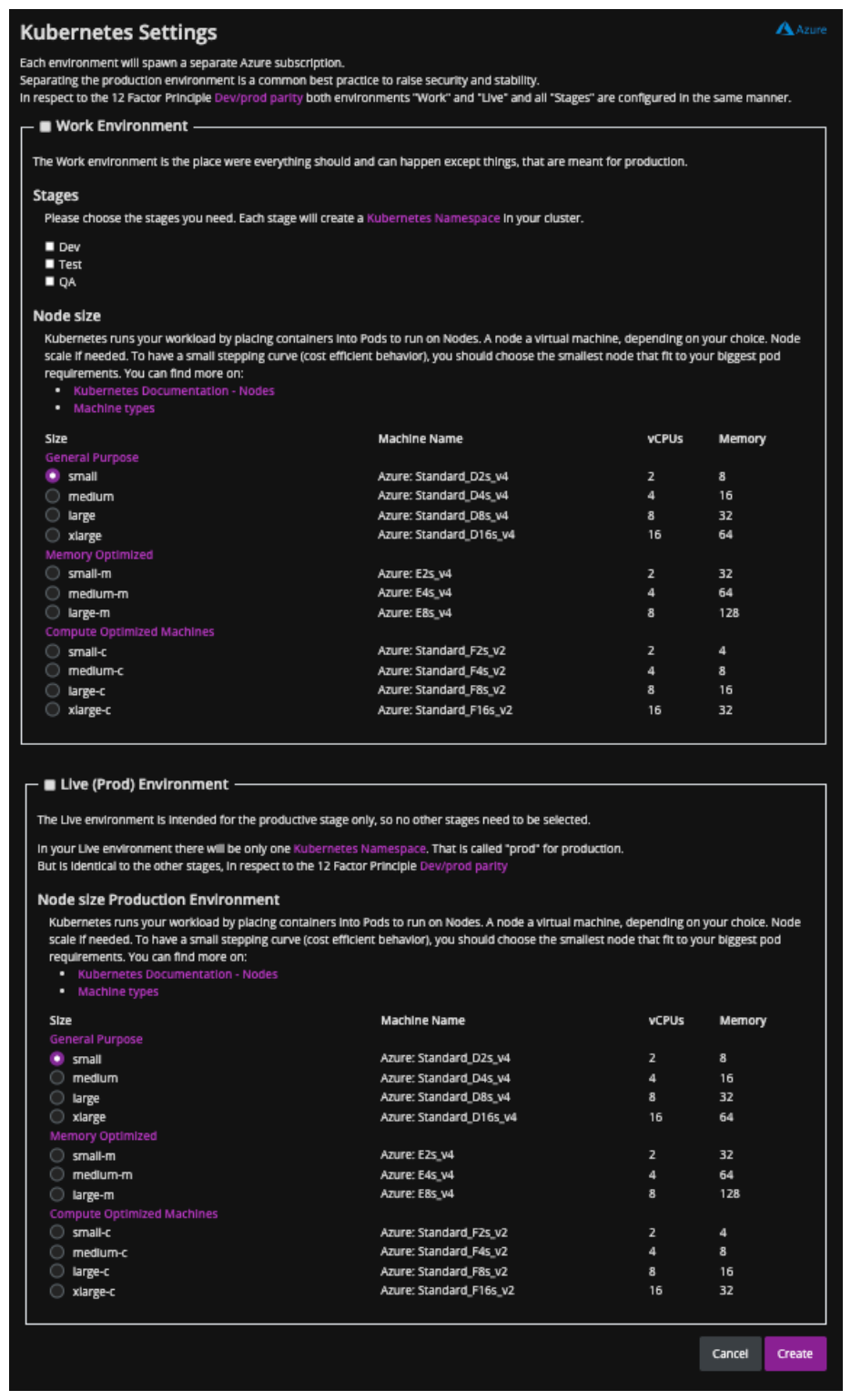 Azure Kubernetes Settings