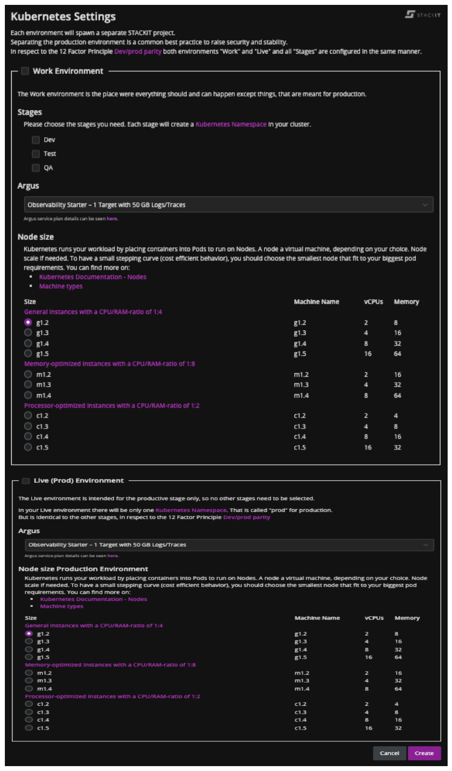 STACKIT Kubernetes Settings