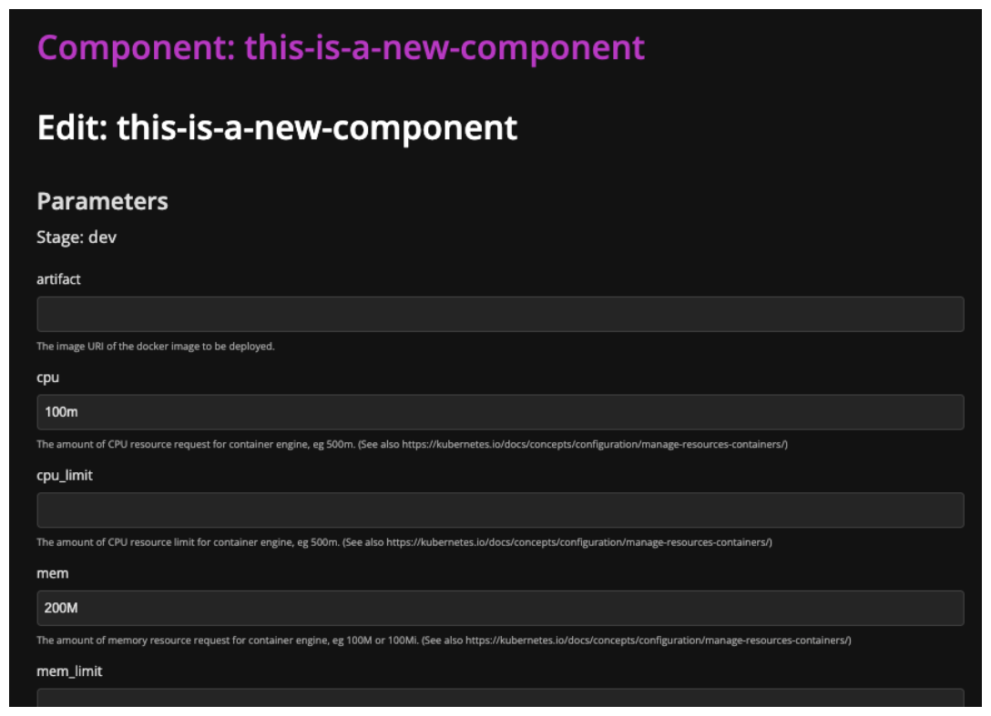 Component Overview Deployment Properties