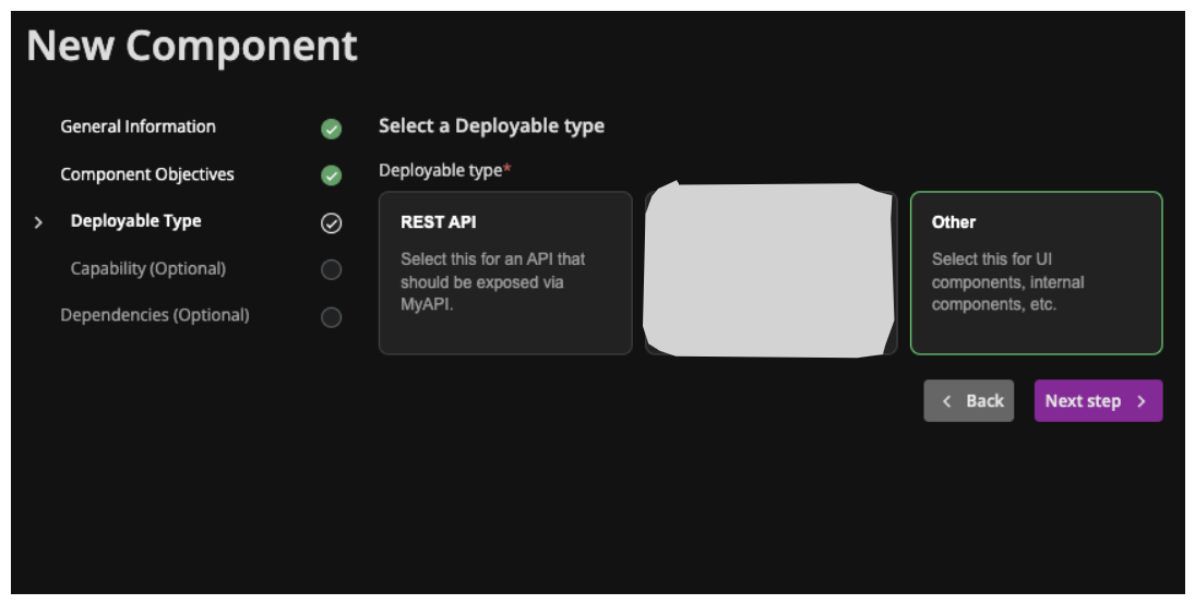 Component Wizard Component Objectives Component Types Deployable Type Other