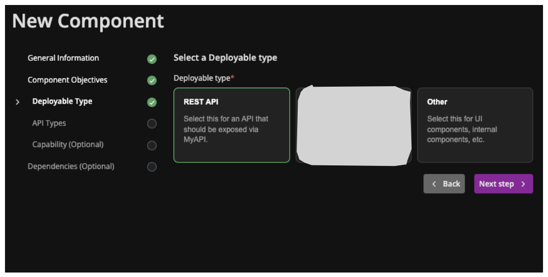 Component Wizard Component Objectives Component Types Deployable Type Rest API